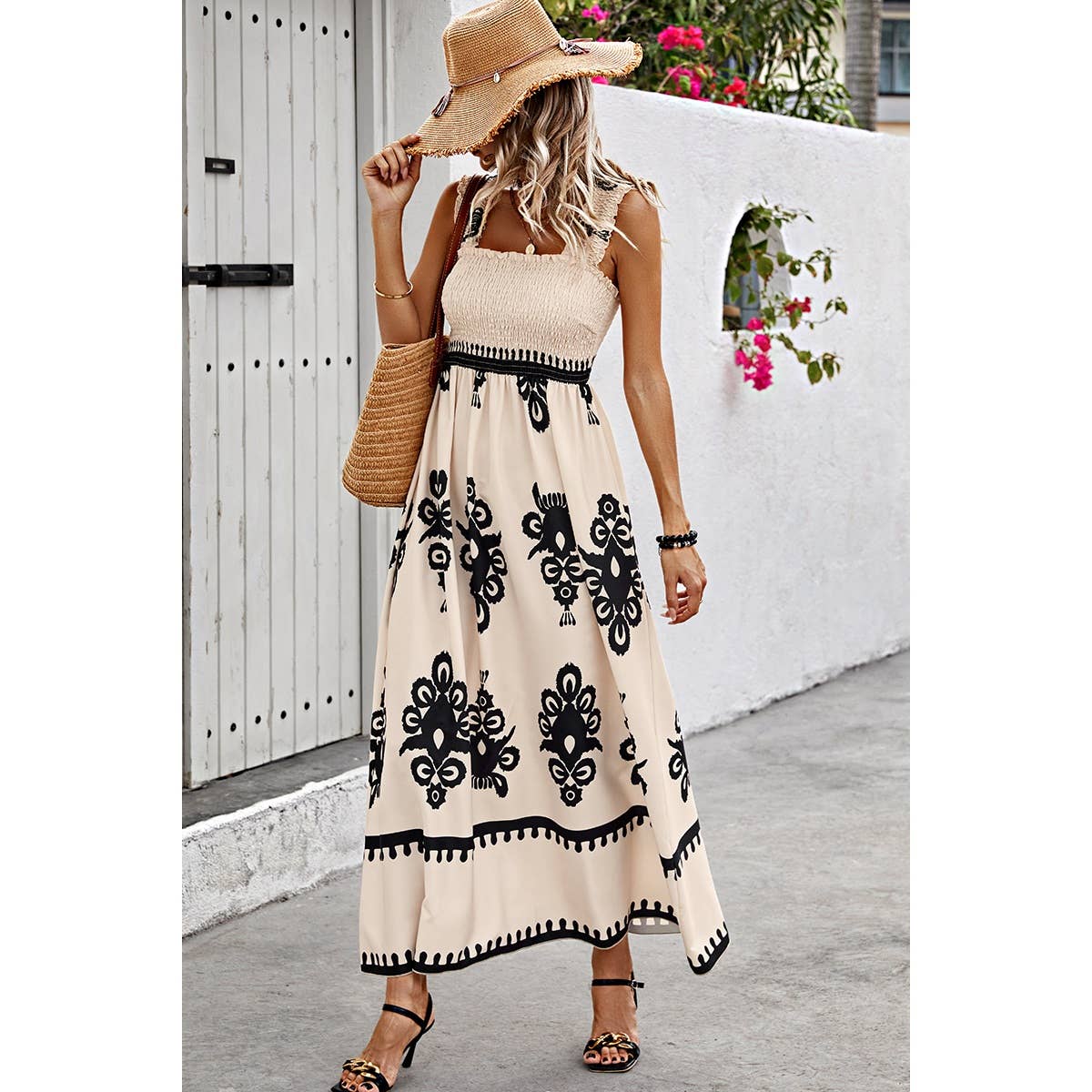 Supreme Fashion - Ruched Square Neck Sleeveless High Waist Dress