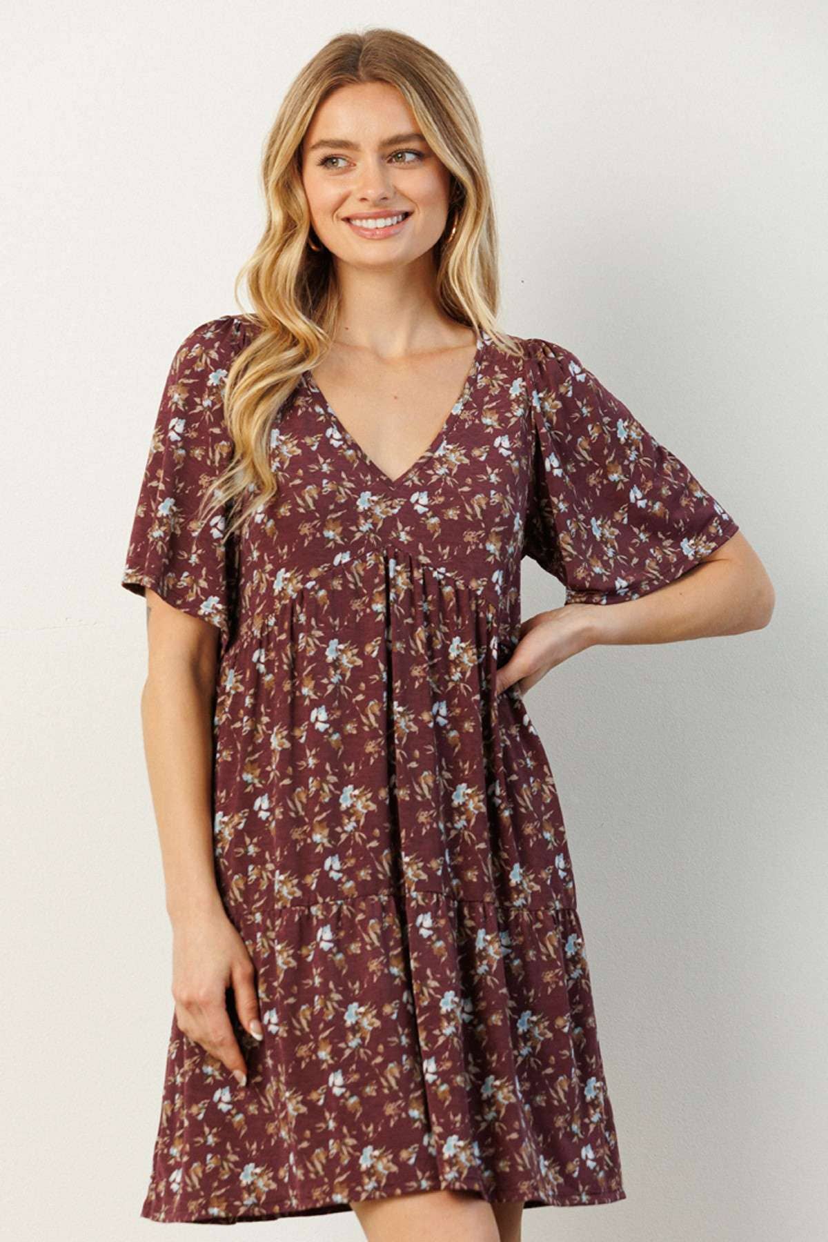 mittoshop - FLOWER PRINT BABYDOLL MINI DRESS