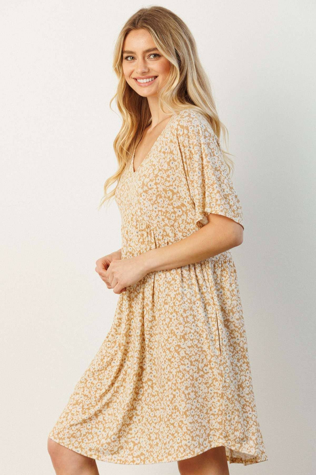 mittoshop - D1788-DITSY FLOWER PRINT BABYDOLL KNIT DRESS