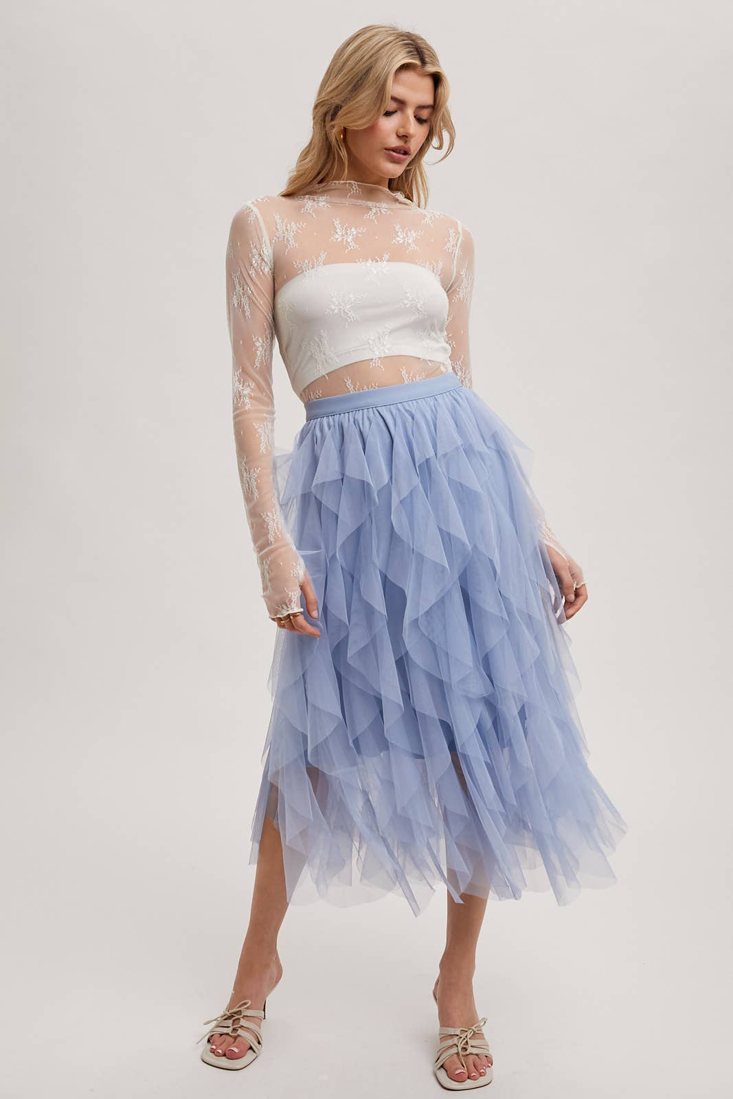Bluivy - SPRIAL RUFFLED TULLE MIDI SKIRT