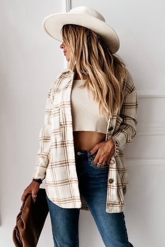 Lily Clothing - CWOJA0368_LOOSE FIT PLAID BIG BUTTONED SHIRTS JACKET