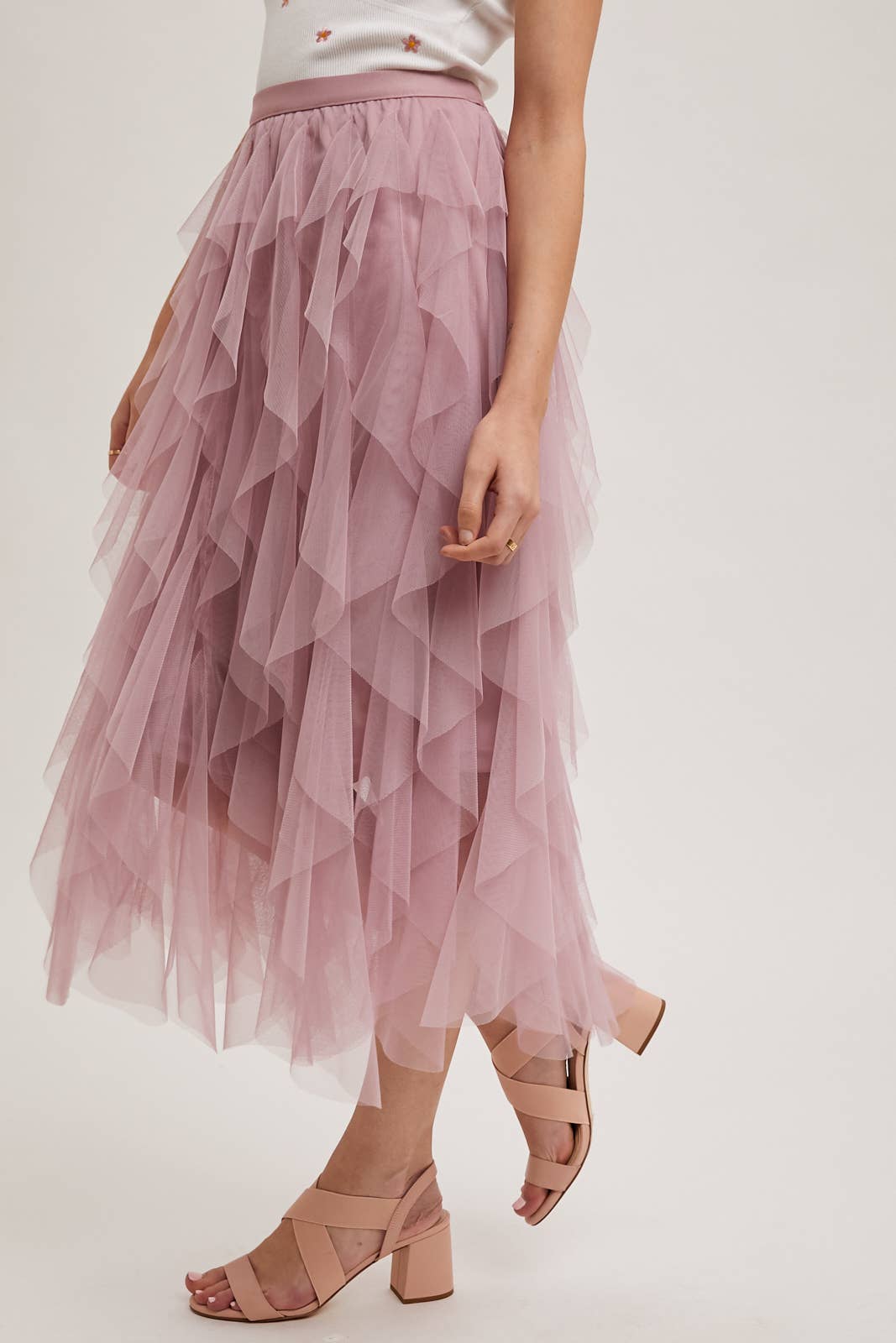 Bluivy - SPRIAL RUFFLED TULLE MIDI SKIRT