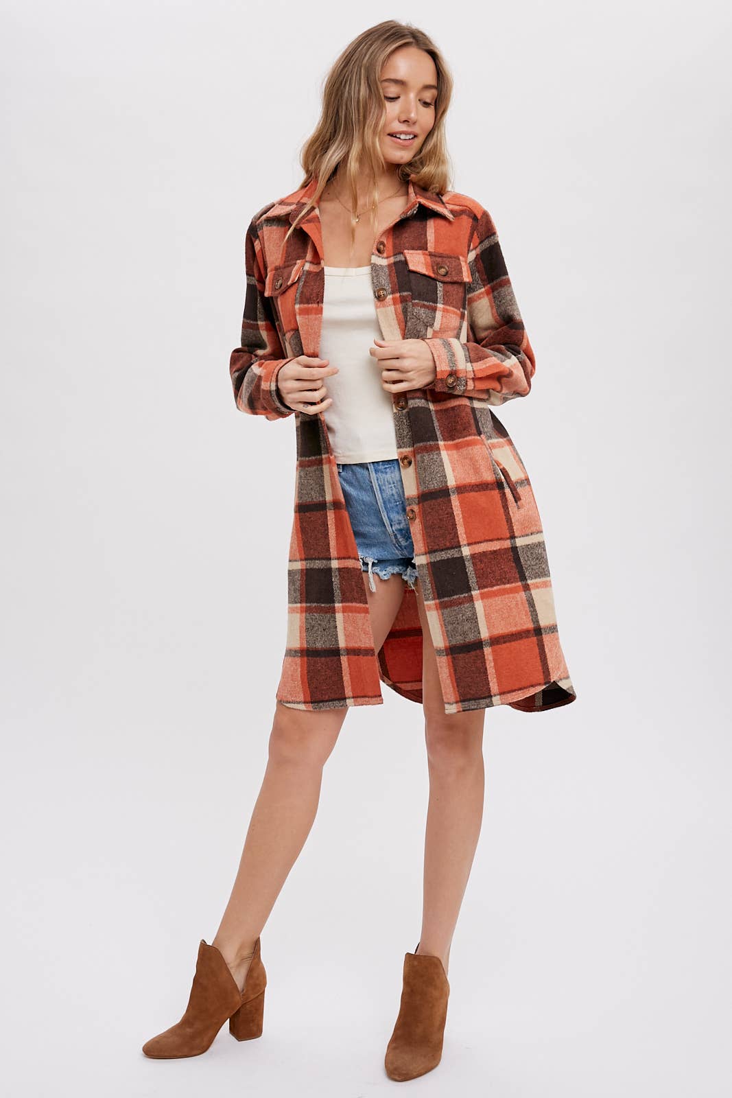 Bluivy - FLANNEL PLAID LONGLINE SHACKET