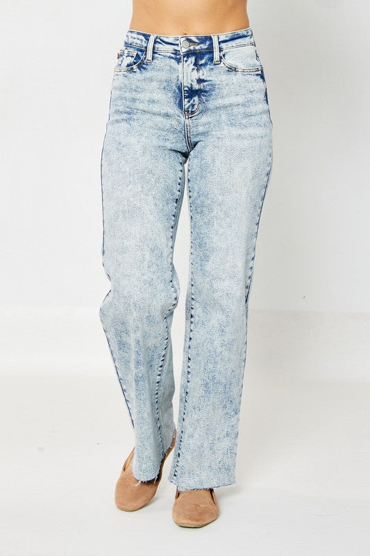 Judy Blue High Waist Mineral Wash Raw Hem Wide