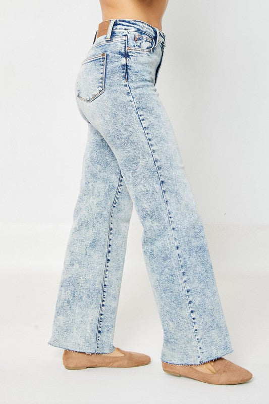 Judy Blue High Waist Mineral Wash Raw Hem Wide
