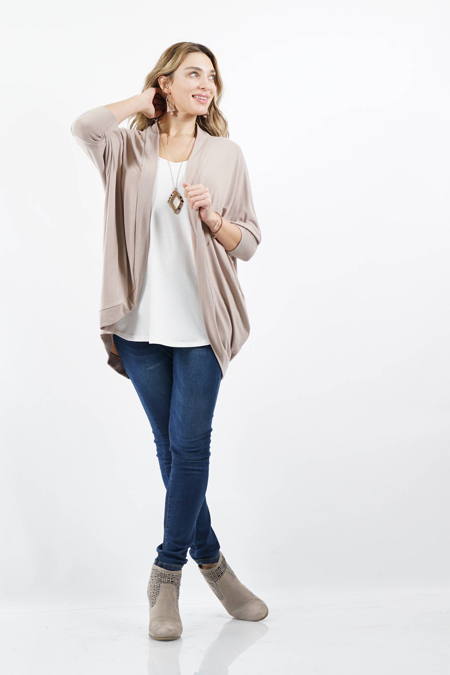 42POPS - ,, SI-13616 PLUS SIZE PREMIUM FABRIC 3/4 SLEEVE COCOON WRA