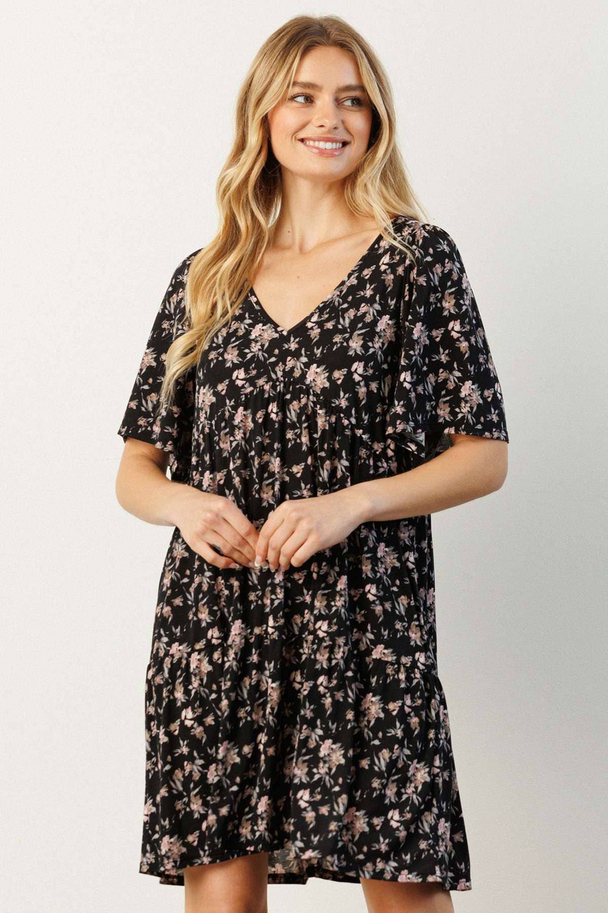 mittoshop - FLOWER PRINT BABYDOLL MINI DRESS