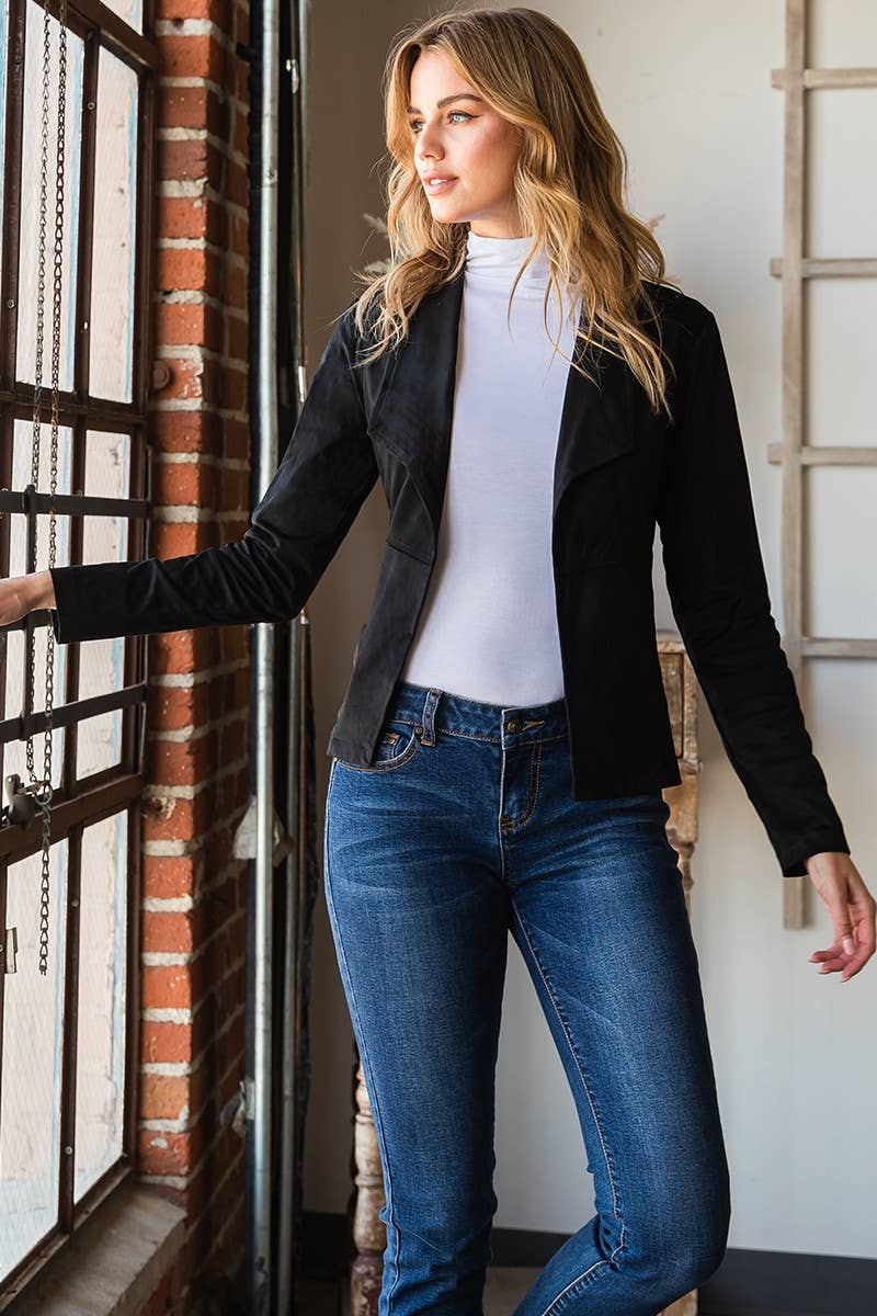 NINEXIS - CWOJA365-M_WATERFALL FAUX SUEDE OVER HIP LENGTH JACKET