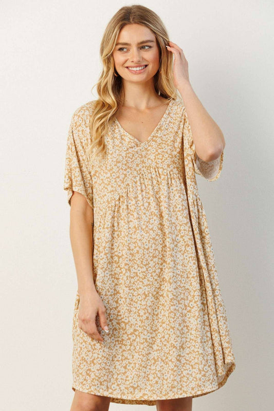 mittoshop - D1788-DITSY FLOWER PRINT BABYDOLL KNIT DRESS