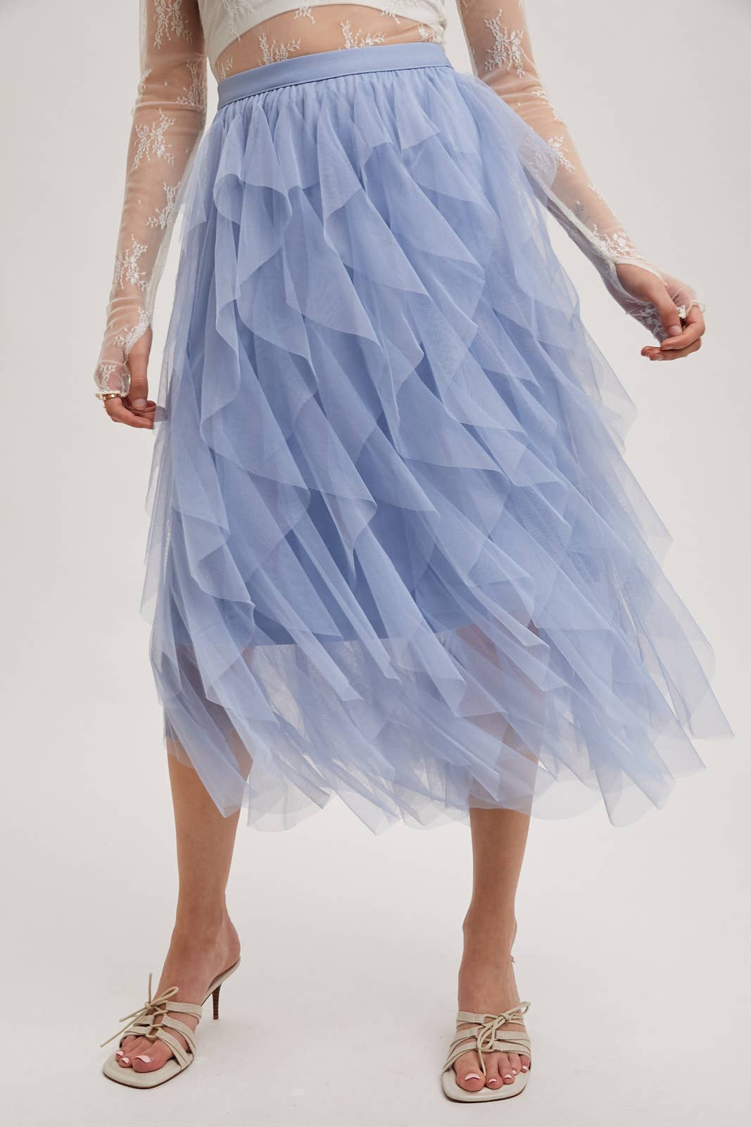 Bluivy - SPRIAL RUFFLED TULLE MIDI SKIRT