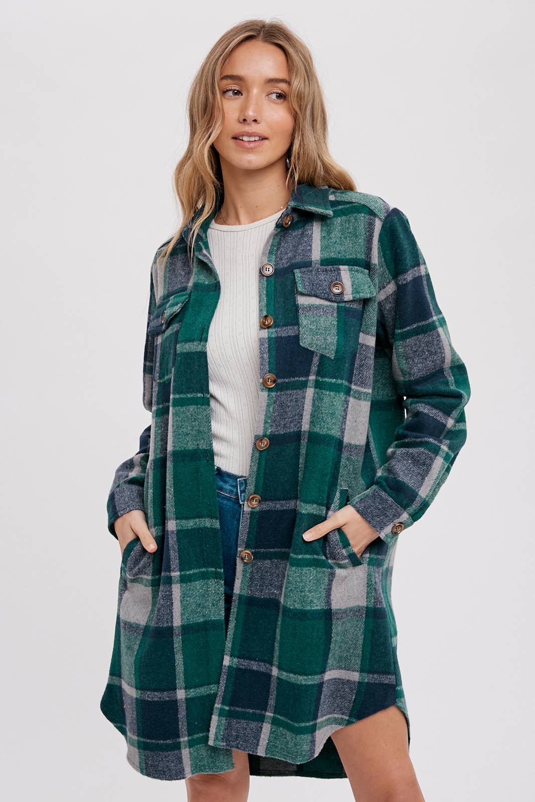 Bluivy - FLANNEL PLAID LONGLINE SHACKET