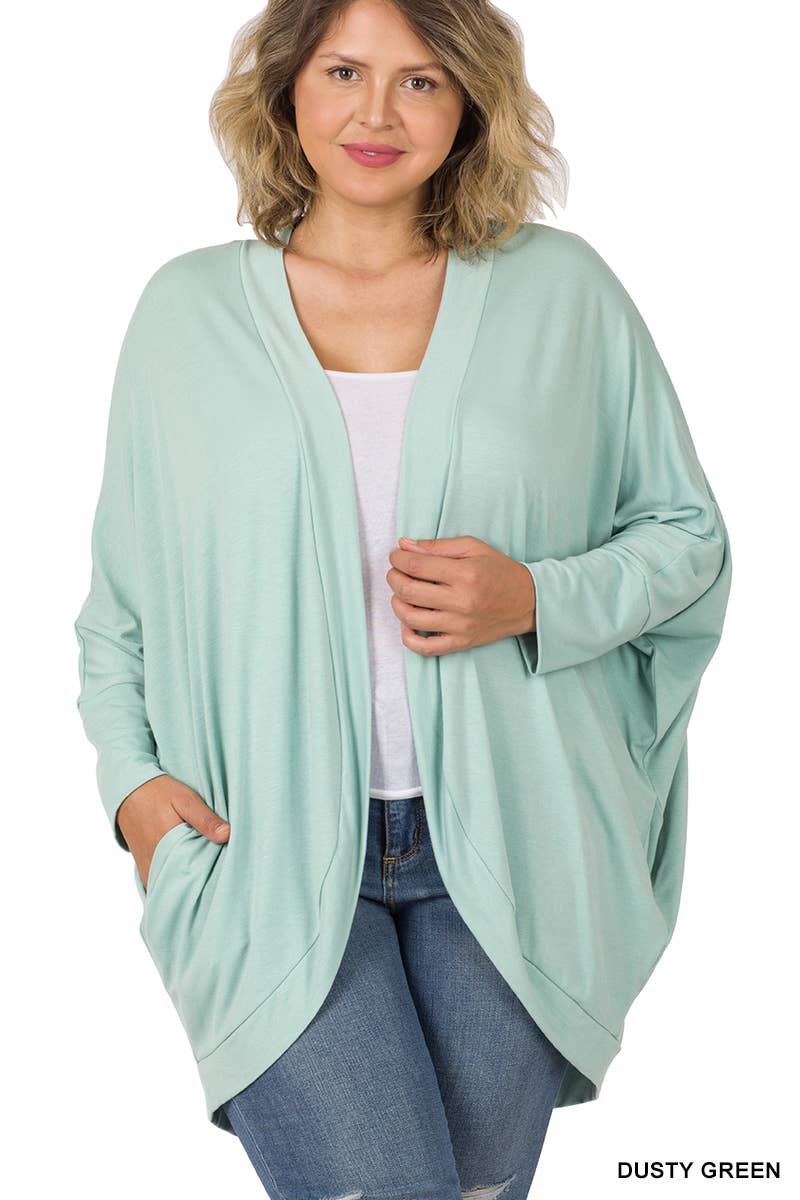 42POPS - ,, SI-13616 PLUS SIZE PREMIUM FABRIC 3/4 SLEEVE COCOON WRA