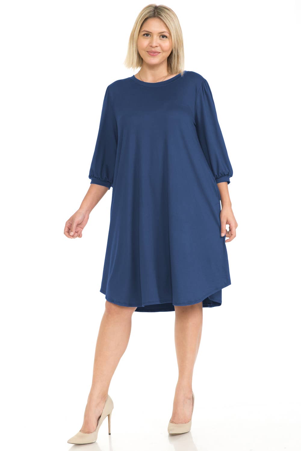 Allium - Plus Size Balloon Sleeve Midi Dress