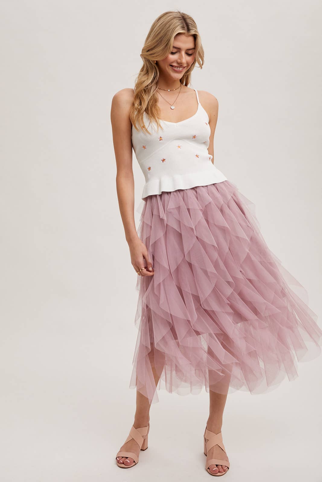 Bluivy - SPRIAL RUFFLED TULLE MIDI SKIRT
