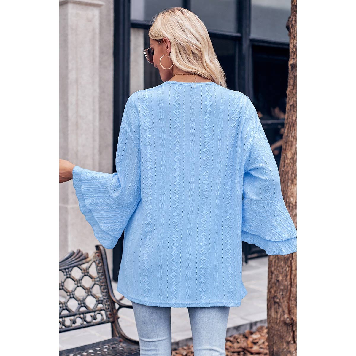 Supreme Fashion - Hollow Out Solid Sleeve Hem Ruffle Cardigan