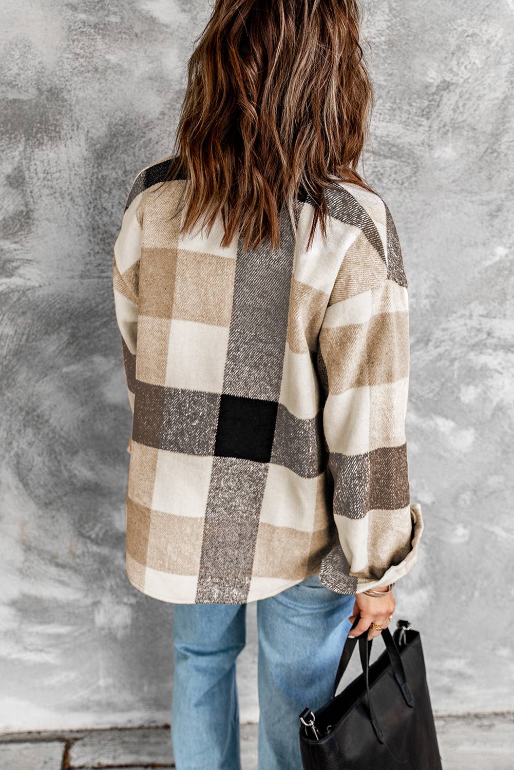 Lovesoft - Plaid Color Block Buttoned Long Sleeve Jacket with Pocket