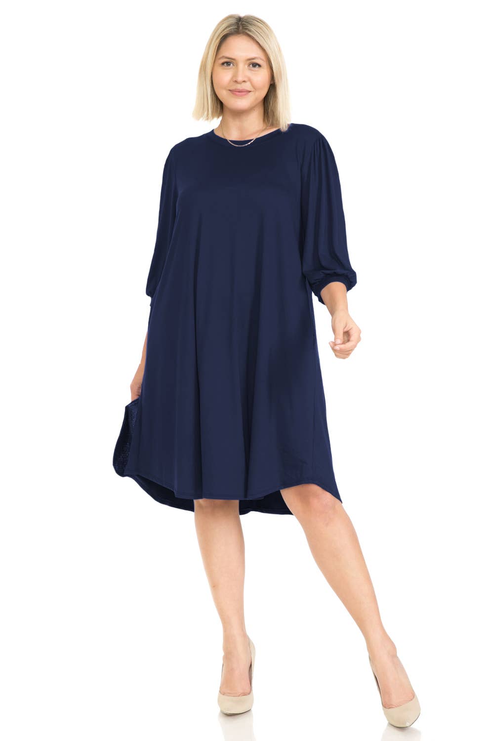Allium - Plus Size Balloon Sleeve Midi Dress