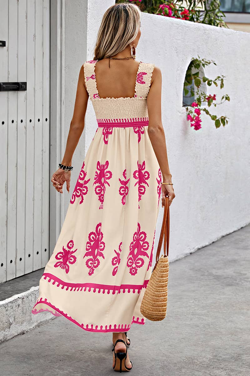 Supreme Fashion - Ruched Square Neck Sleeveless High Waist Dress