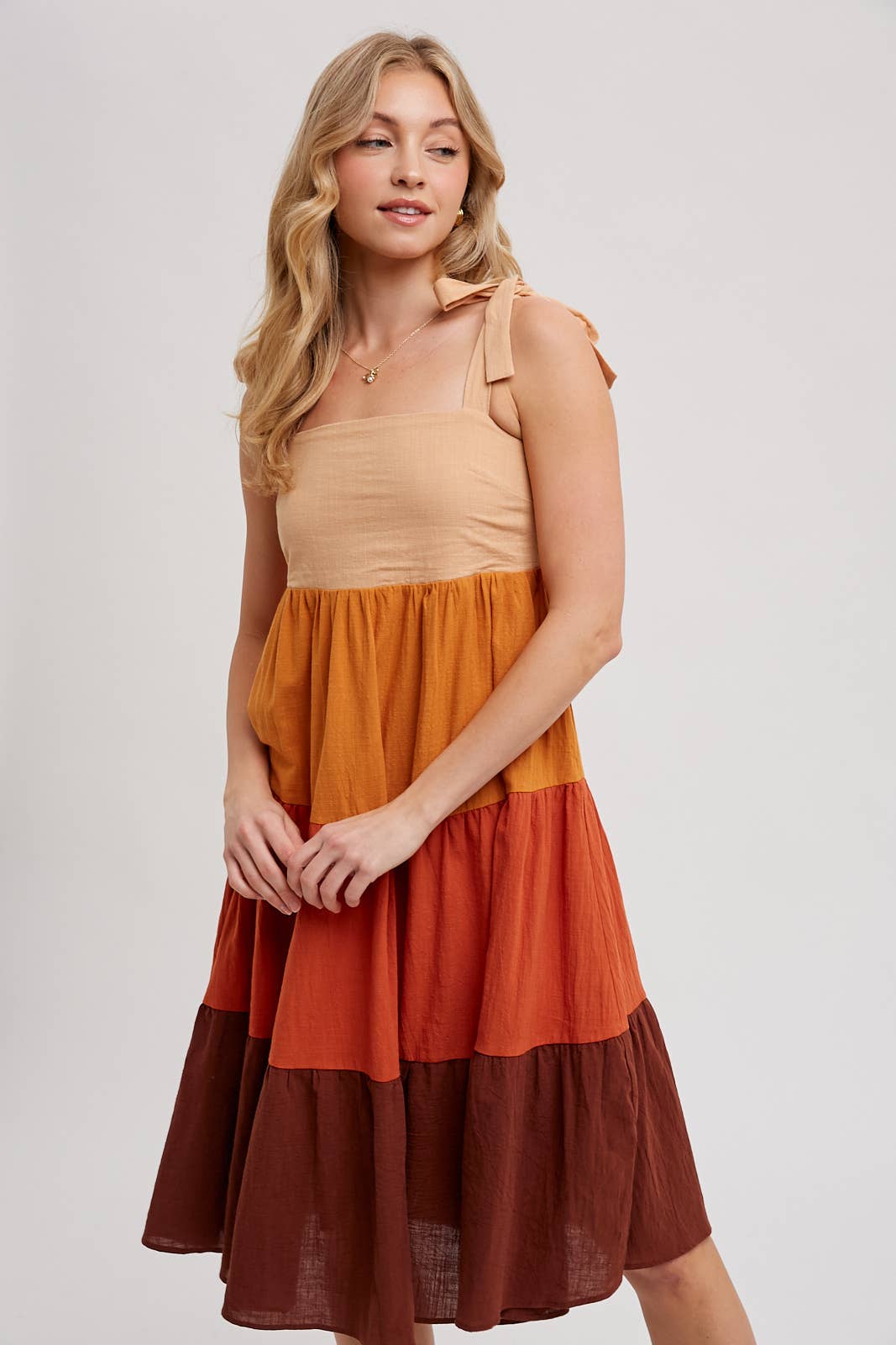 Bluivy - COLORBLOCK TIE-STRAP TIERED MIDI DRESS