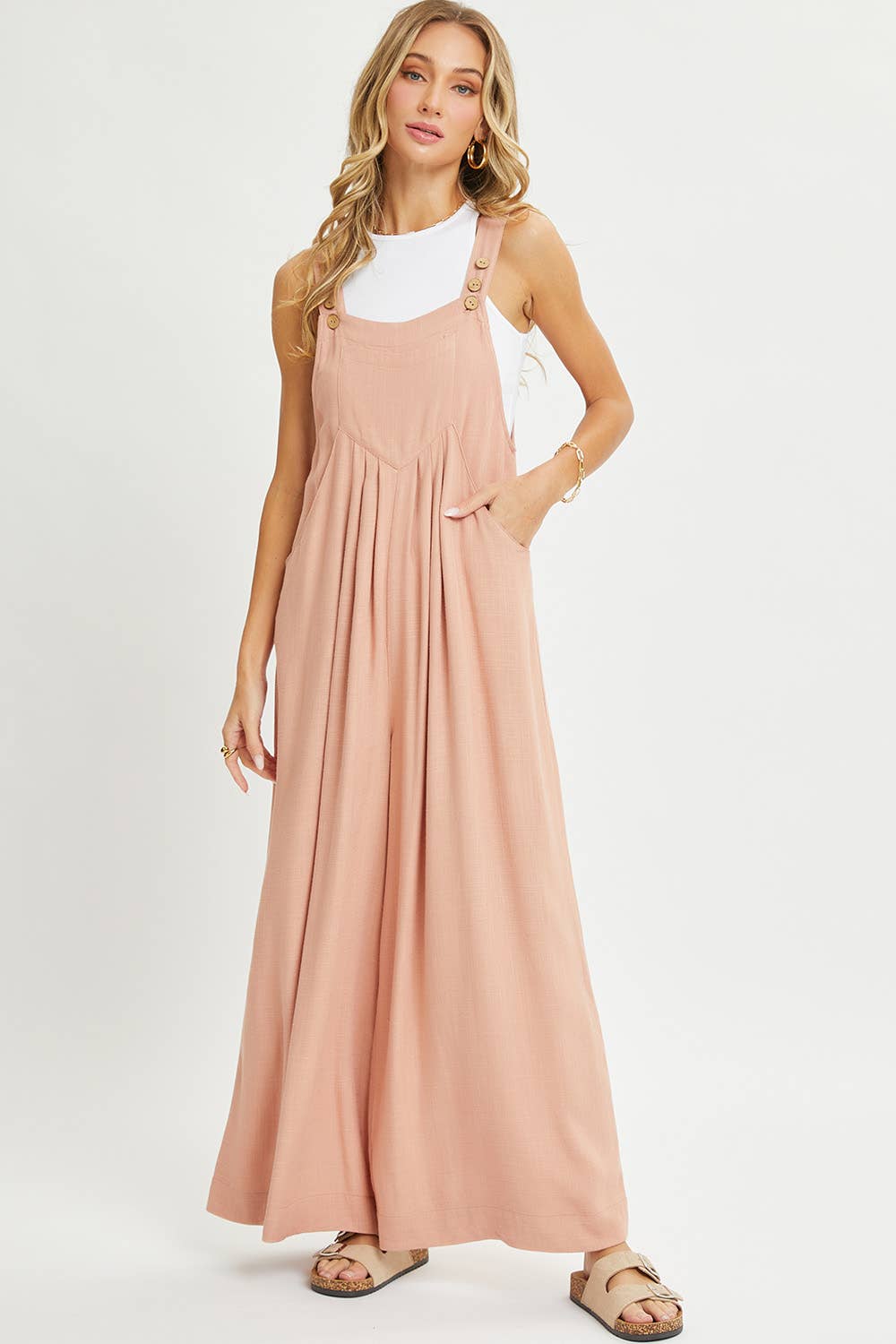 Sweet Lovely by Jen - ADJUSTABLE STRAP OVERALL WIDE LEG JUMPSUIT