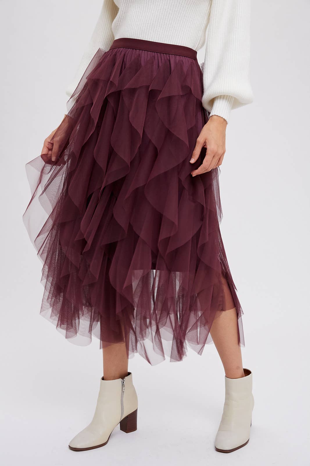 Bluivy - SPRIAL RUFFLED TULLE MIDI SKIRT