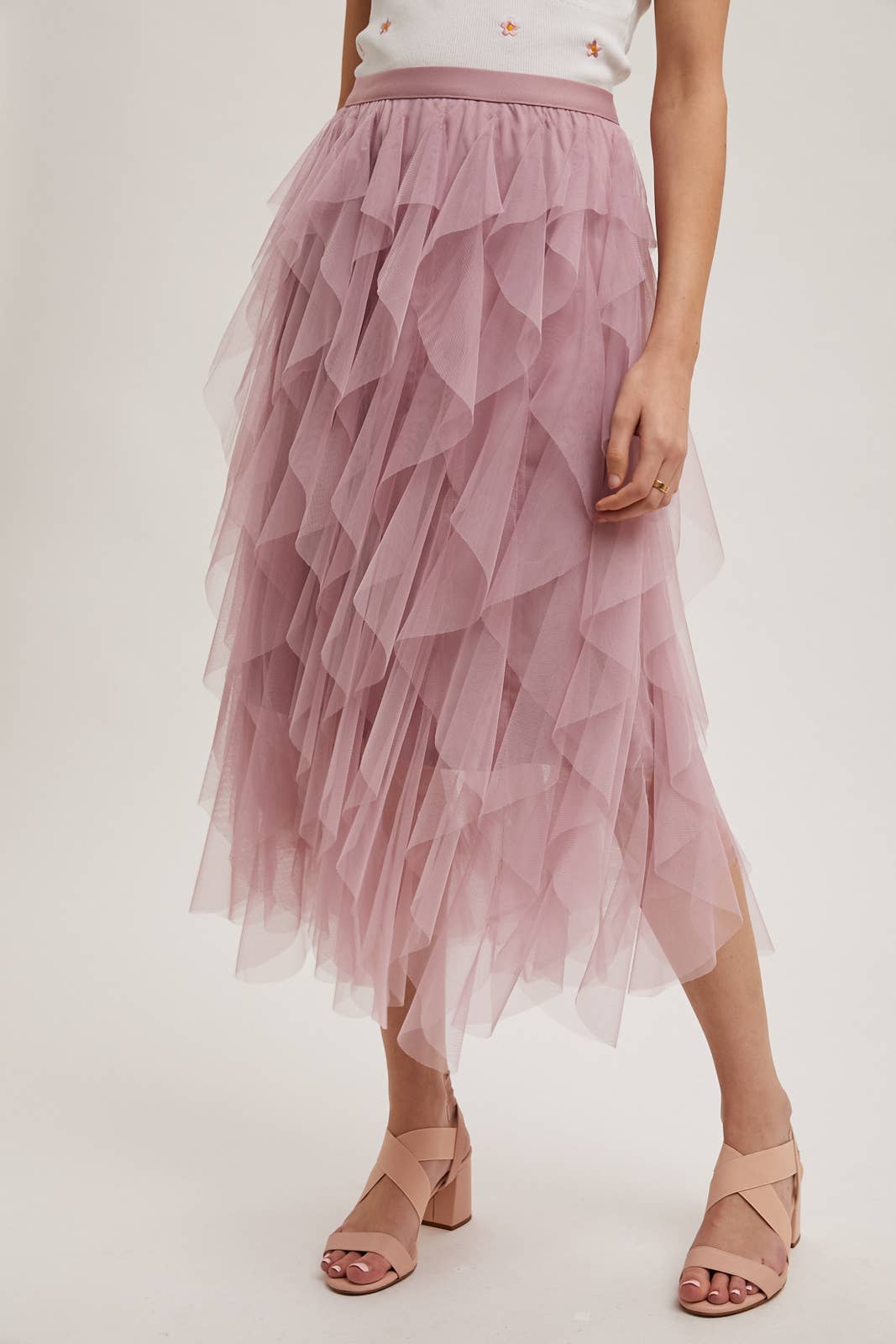 Bluivy - SPRIAL RUFFLED TULLE MIDI SKIRT