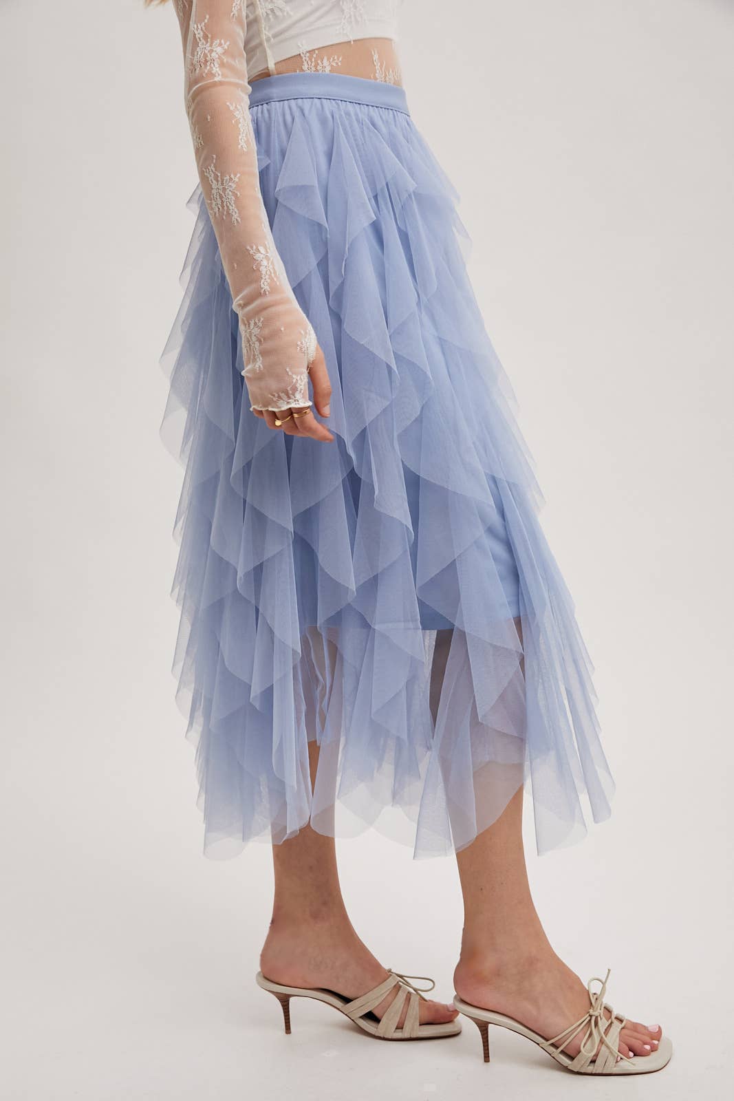 Bluivy - SPRIAL RUFFLED TULLE MIDI SKIRT