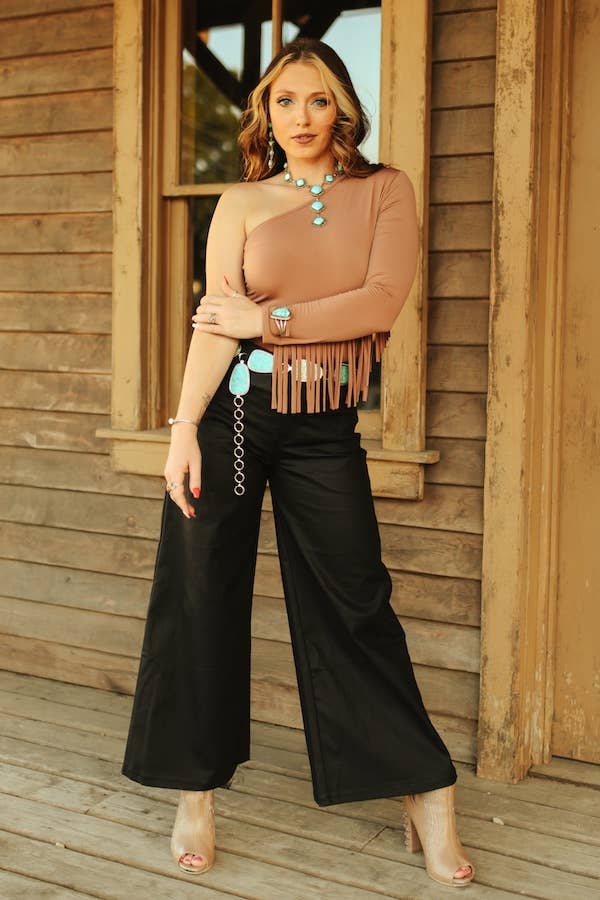 LUCKY & BLESSED - Plus Size Black Faux Leather Crop Wide Leg Pants