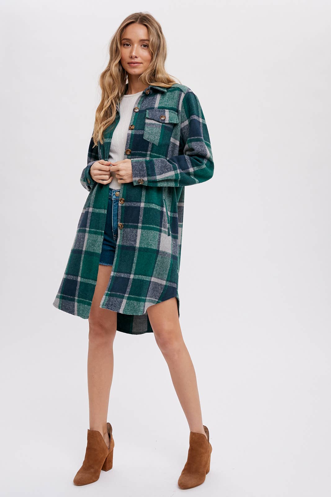 Bluivy - FLANNEL PLAID LONGLINE SHACKET
