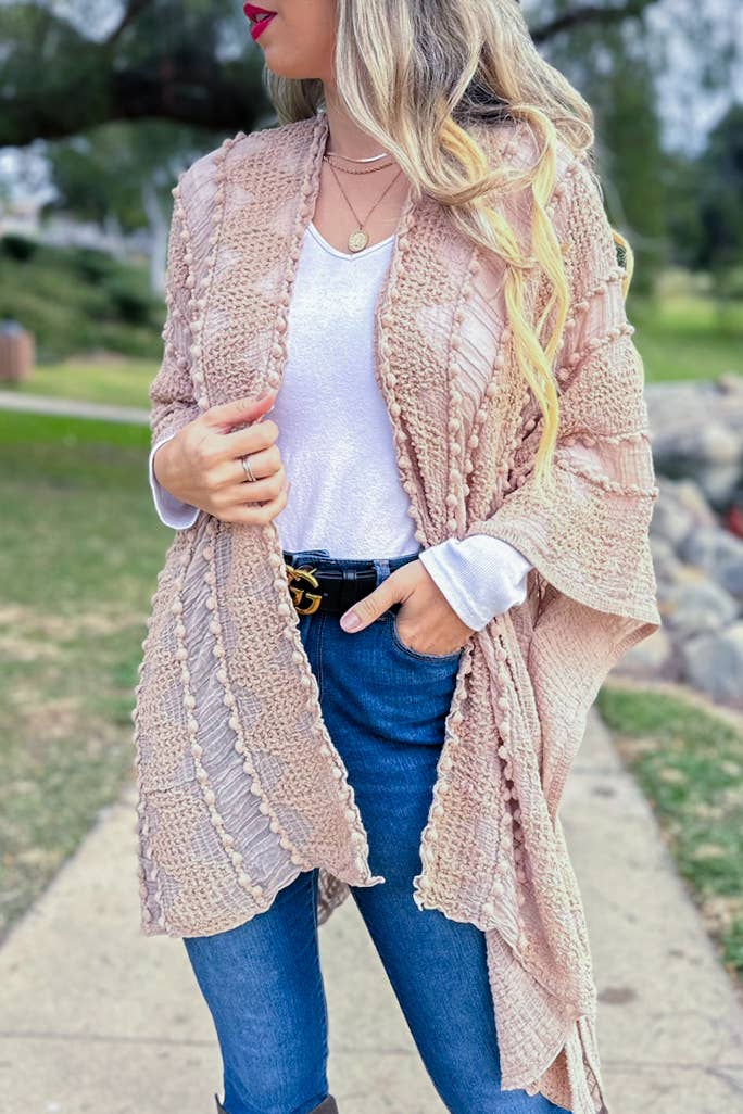 AMOLI - Nude 3D Textured Open Front Soft Kimono Cardigan