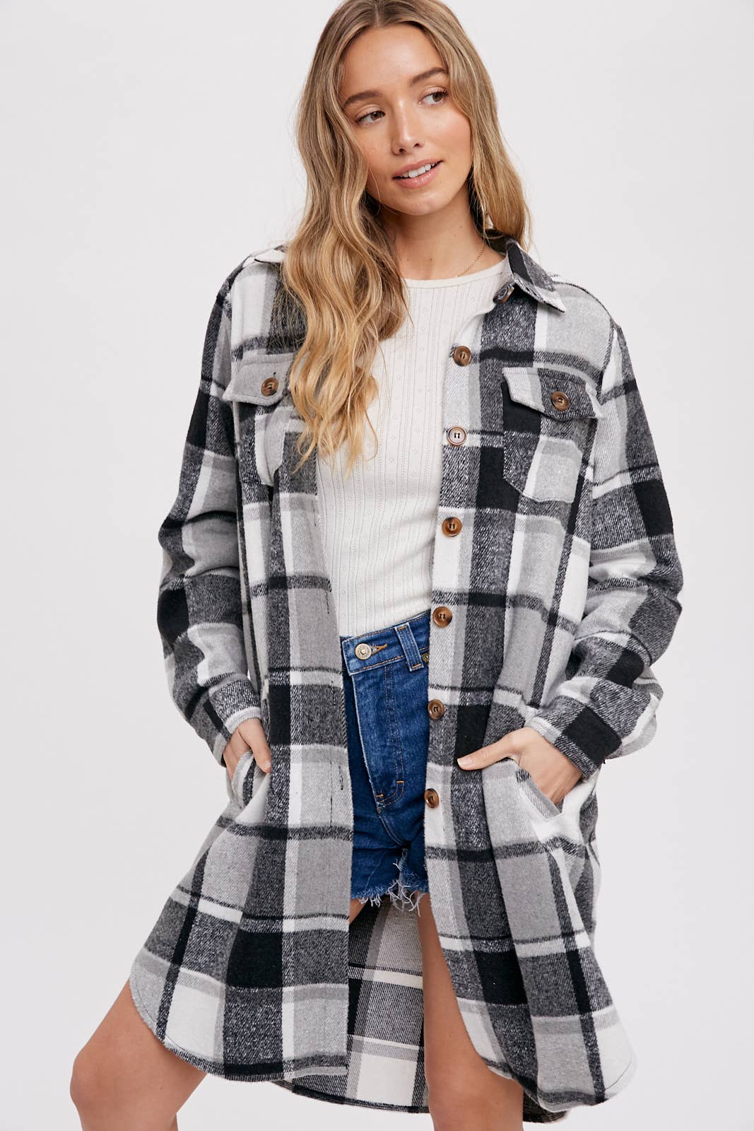 Bluivy - FLANNEL PLAID LONGLINE SHACKET