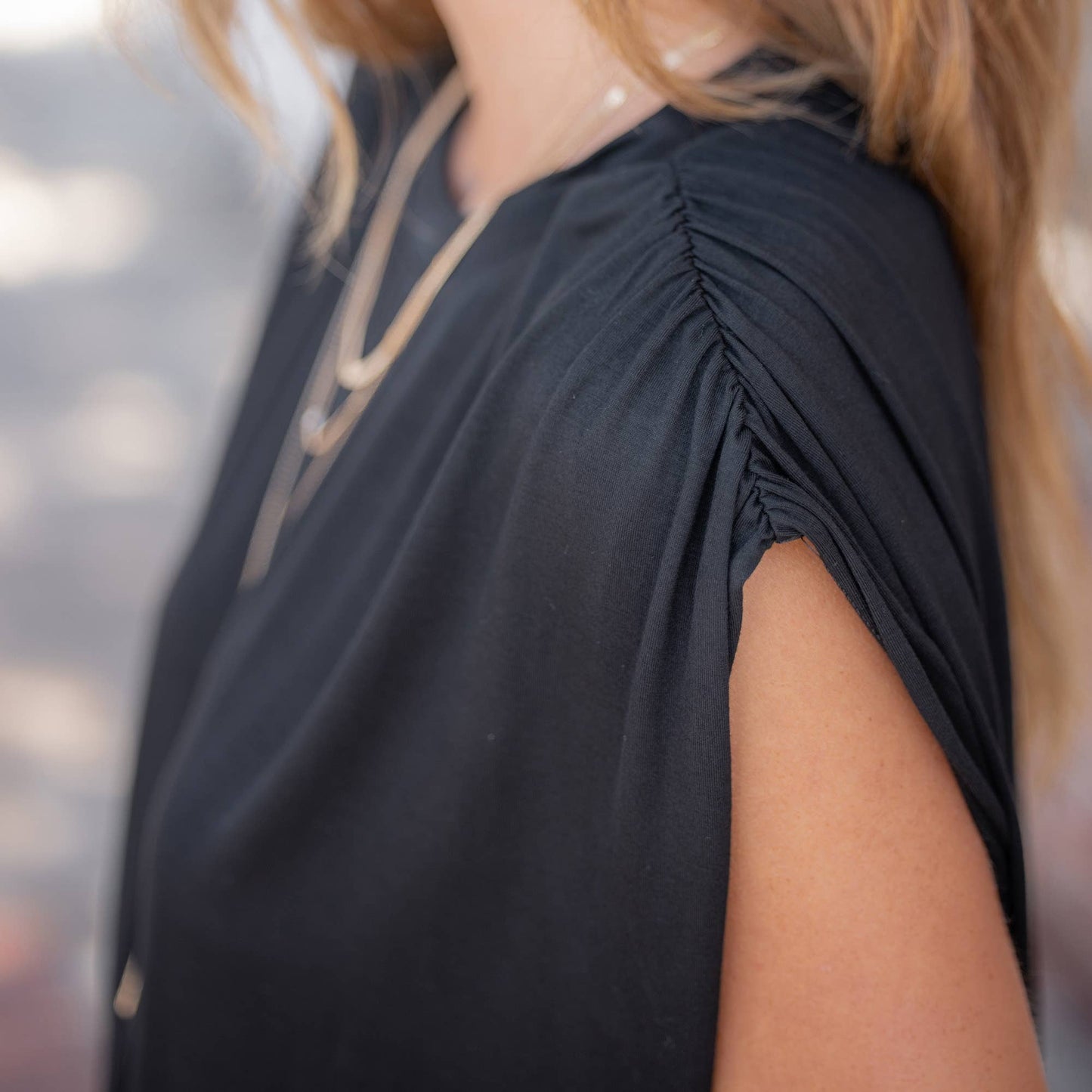 Amaryllis Apparel - Plus Size Super Soft Casual Ruched Shoulder Tee