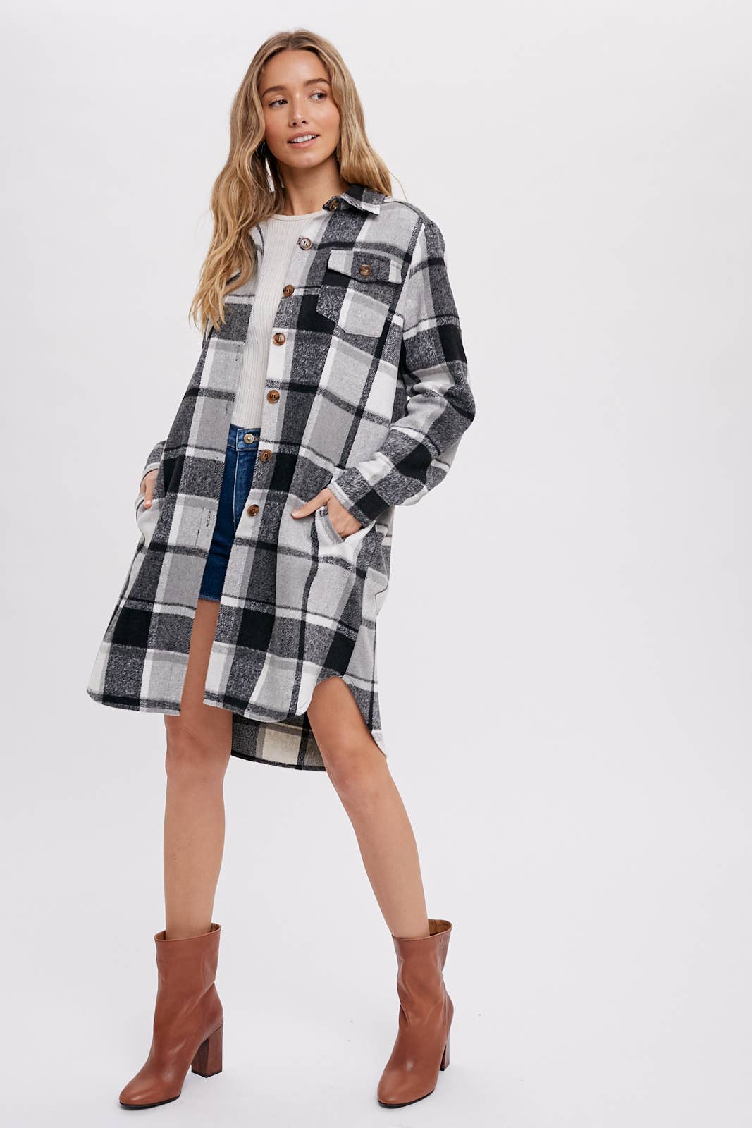 Bluivy - FLANNEL PLAID LONGLINE SHACKET