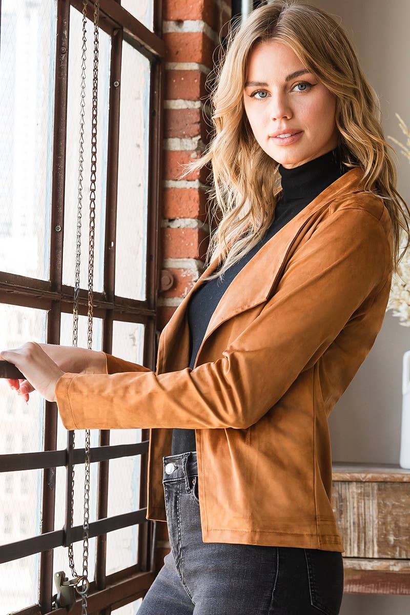 NINEXIS - CWOJA365-M_WATERFALL FAUX SUEDE OVER HIP LENGTH JACKET