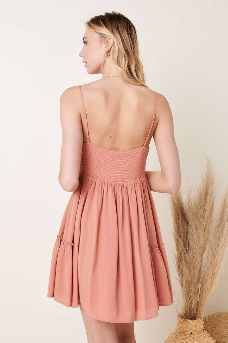 mittoshop - H42489-SMOCKING DETAIL MINI DRESS