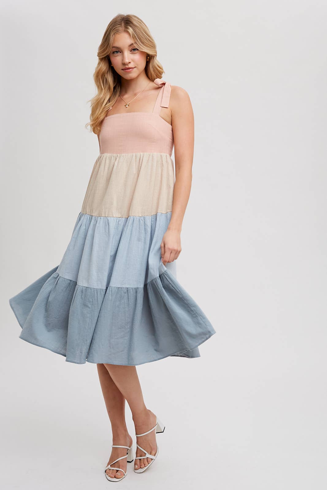 Bluivy - COLORBLOCK TIE-STRAP TIERED MIDI DRESS