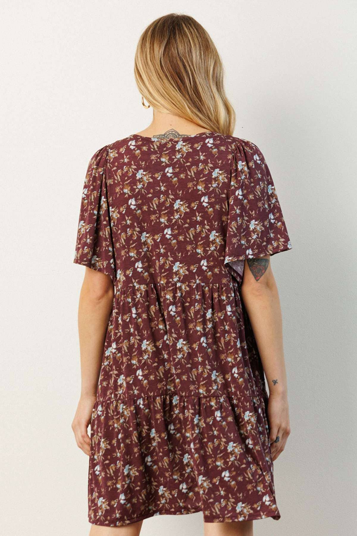 mittoshop - FLOWER PRINT BABYDOLL MINI DRESS