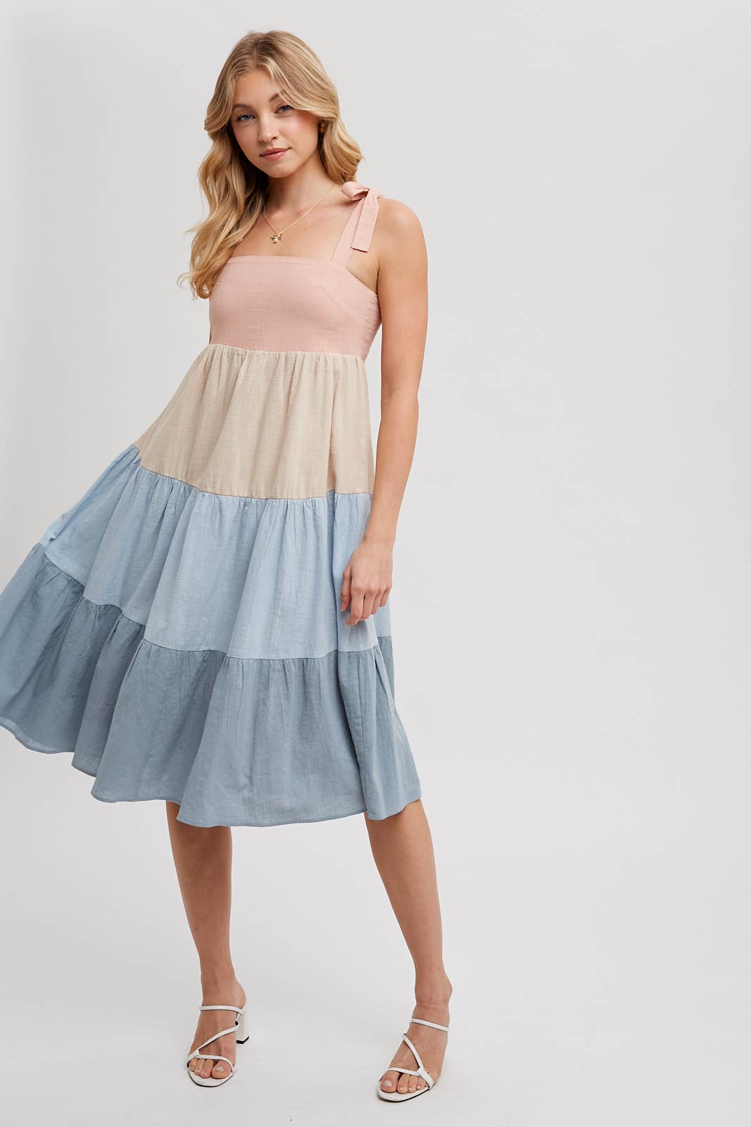 Bluivy - COLORBLOCK TIE-STRAP TIERED MIDI DRESS