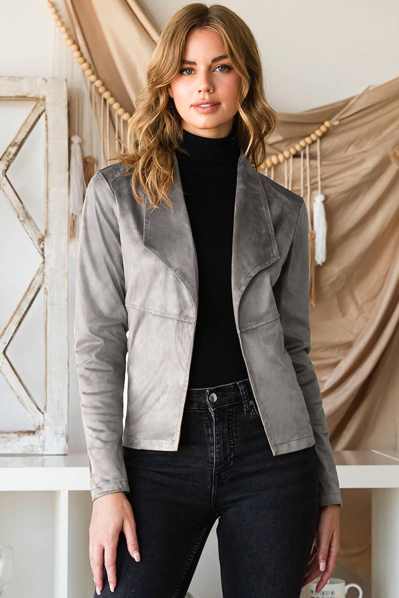 NINEXIS - CWOJA365-M_WATERFALL FAUX SUEDE OVER HIP LENGTH JACKET