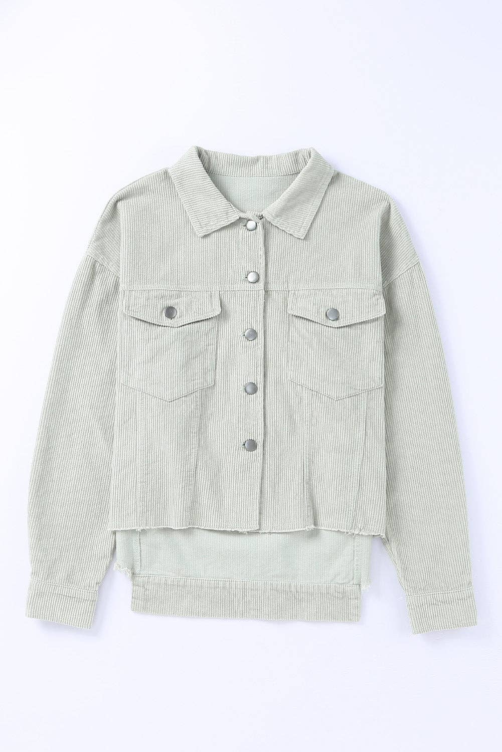 Lovesoft - Sky Blue Raw Hem Flap Pockets Cropped Corduroy Jacket