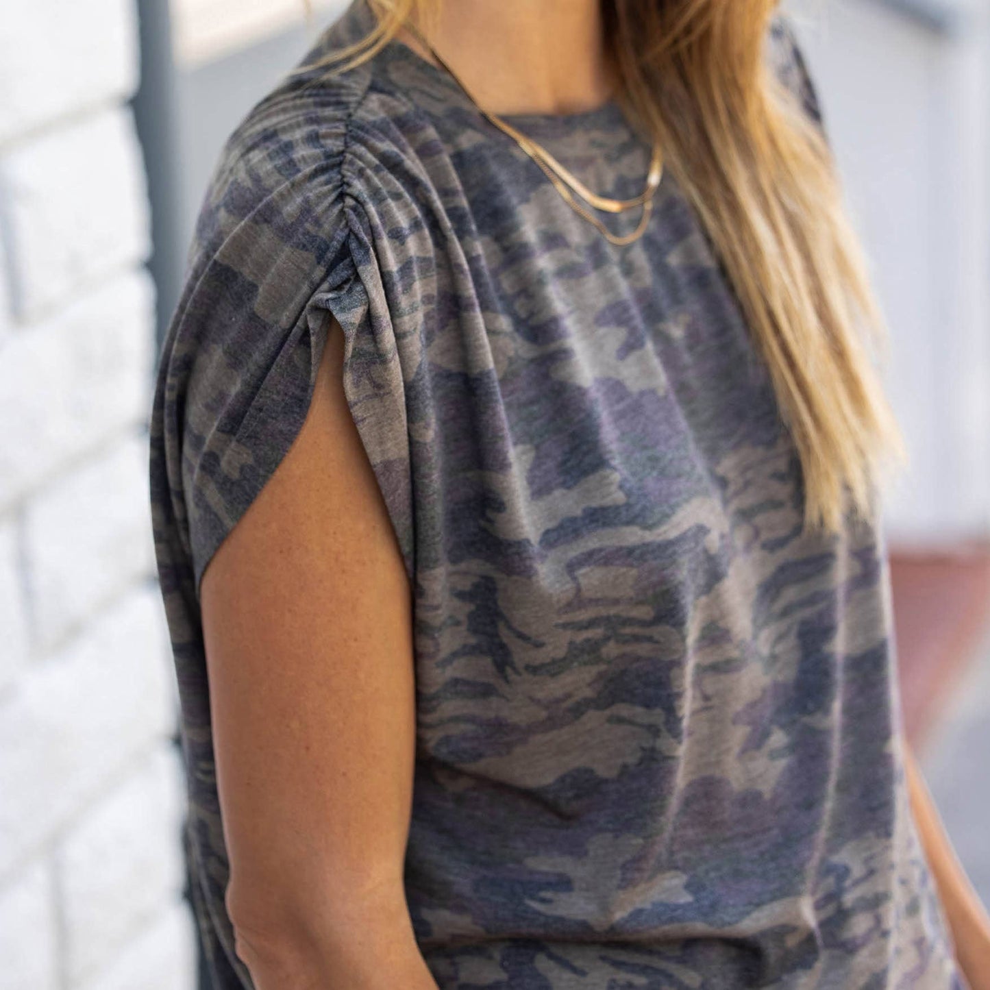 Amaryllis Apparel - Plus Size Super Soft Casual Ruched Shoulder Tee