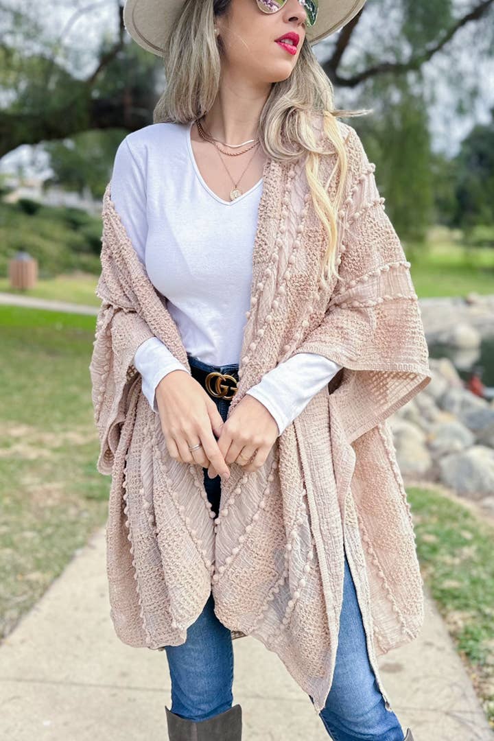 AMOLI - Nude 3D Textured Open Front Soft Kimono Cardigan