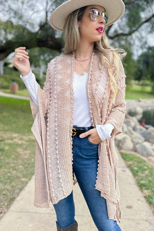 AMOLI - Nude 3D Textured Open Front Soft Kimono Cardigan