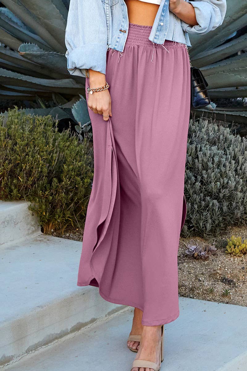 NINEXIS - CWBLS041-P_PLUS SIZE SMOCKING WAIST MAXI SKIRT
