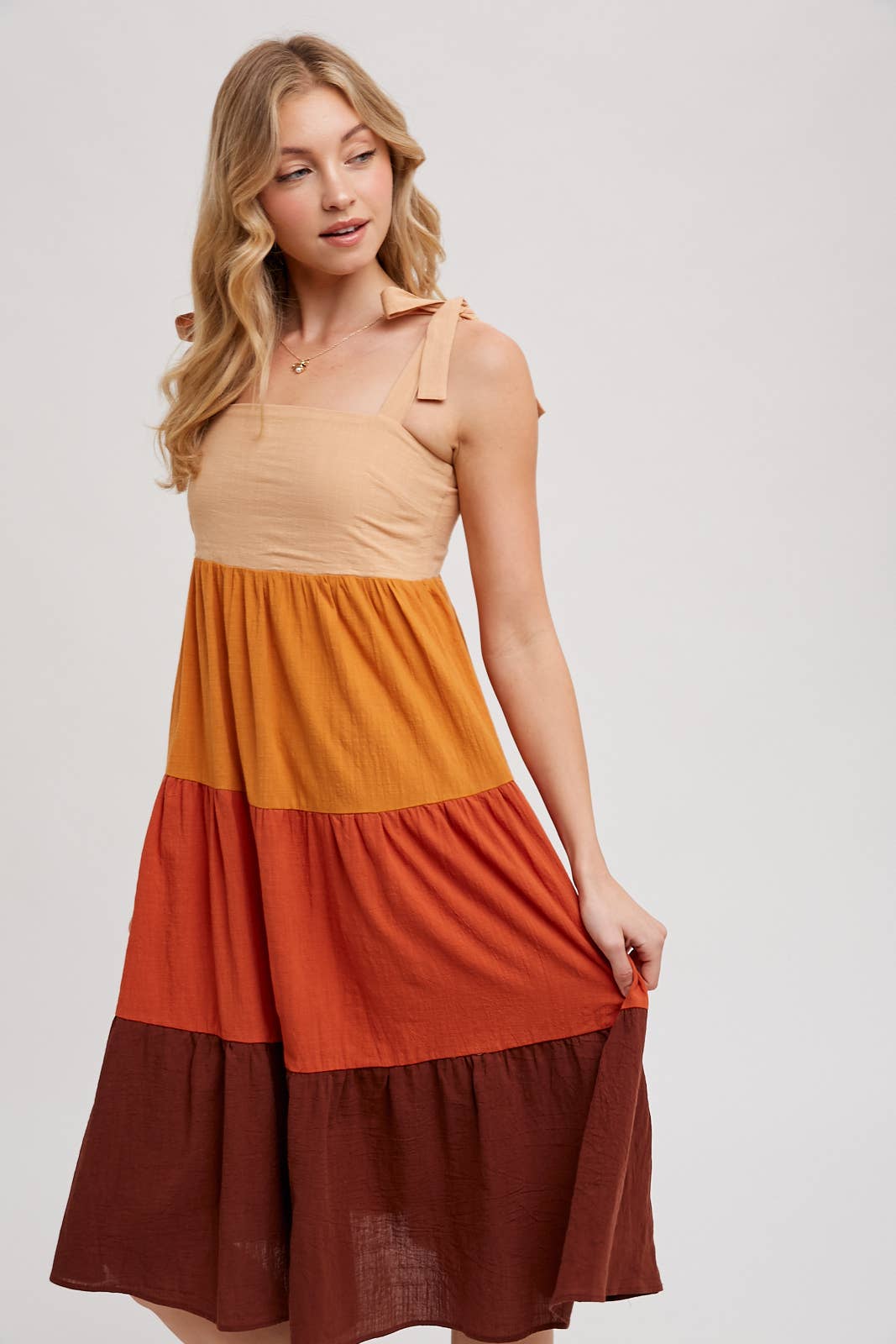 Bluivy - COLORBLOCK TIE-STRAP TIERED MIDI DRESS