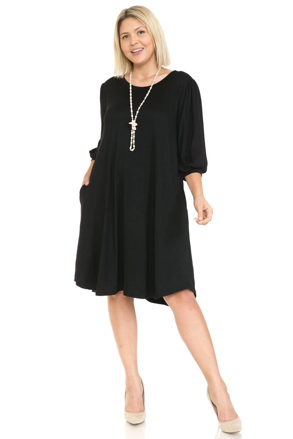 Allium - Plus Size Balloon Sleeve Midi Dress