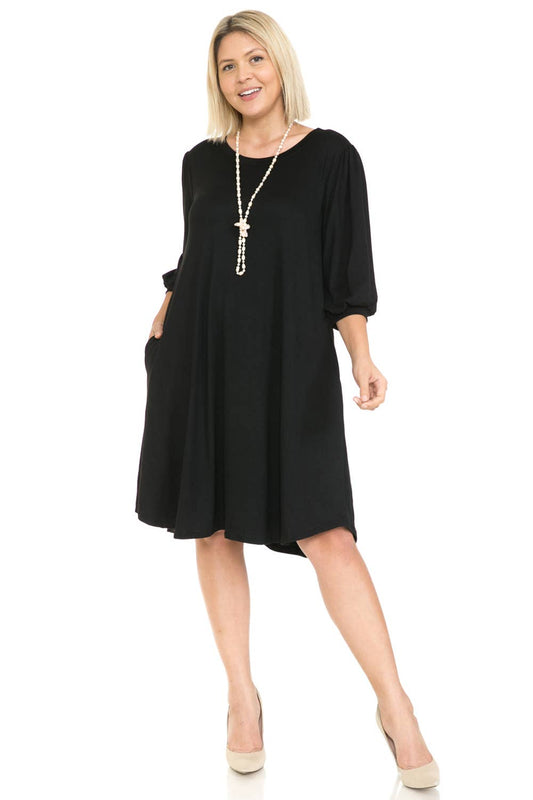Allium - Plus Size Balloon Sleeve Midi Dress