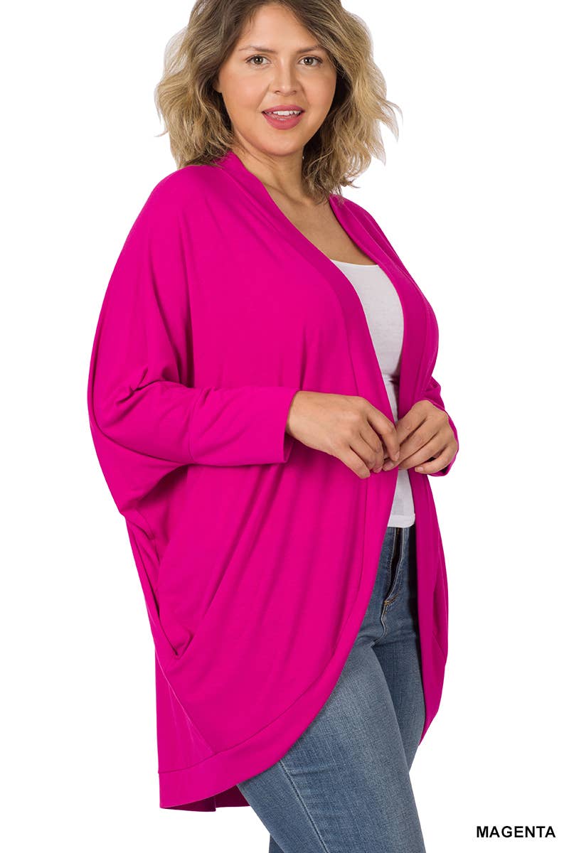 42POPS - ,, SI-13616 PLUS SIZE PREMIUM FABRIC 3/4 SLEEVE COCOON WRA