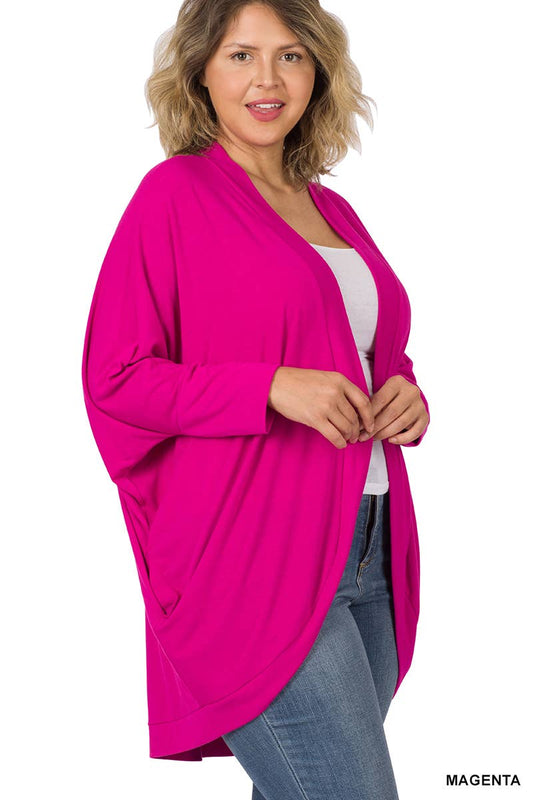 42POPS - ,, SI-13616 PLUS SIZE PREMIUM FABRIC 3/4 SLEEVE COCOON WRA