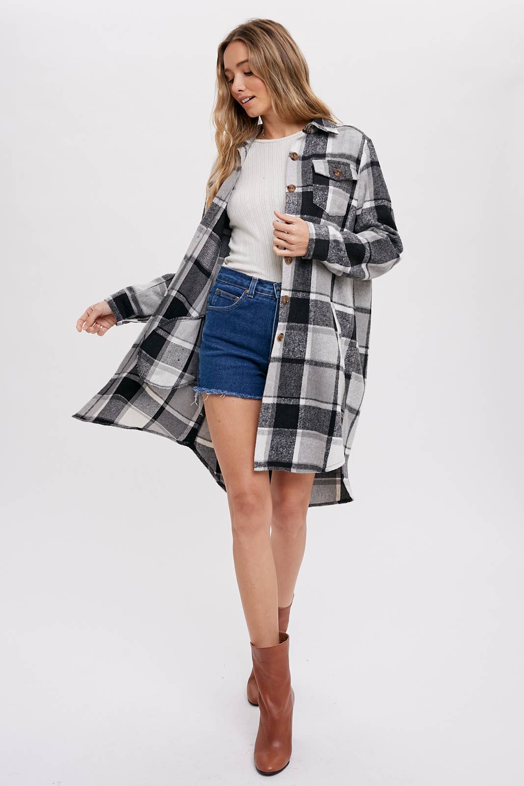 Bluivy - FLANNEL PLAID LONGLINE SHACKET